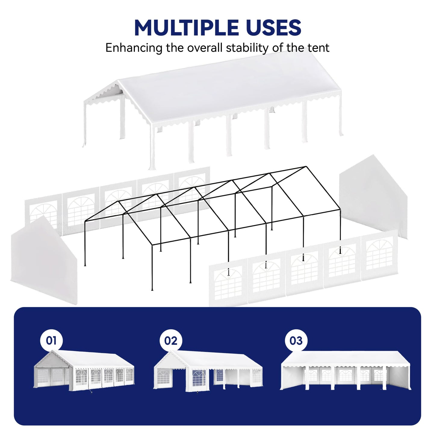 PHI VILLA 32'x16' Outdoor Heavy Duty Party Tent Large Commercial Canopy Wedding Event Shelter Carport with Removable Sidewalls & 4 Storage Bags for