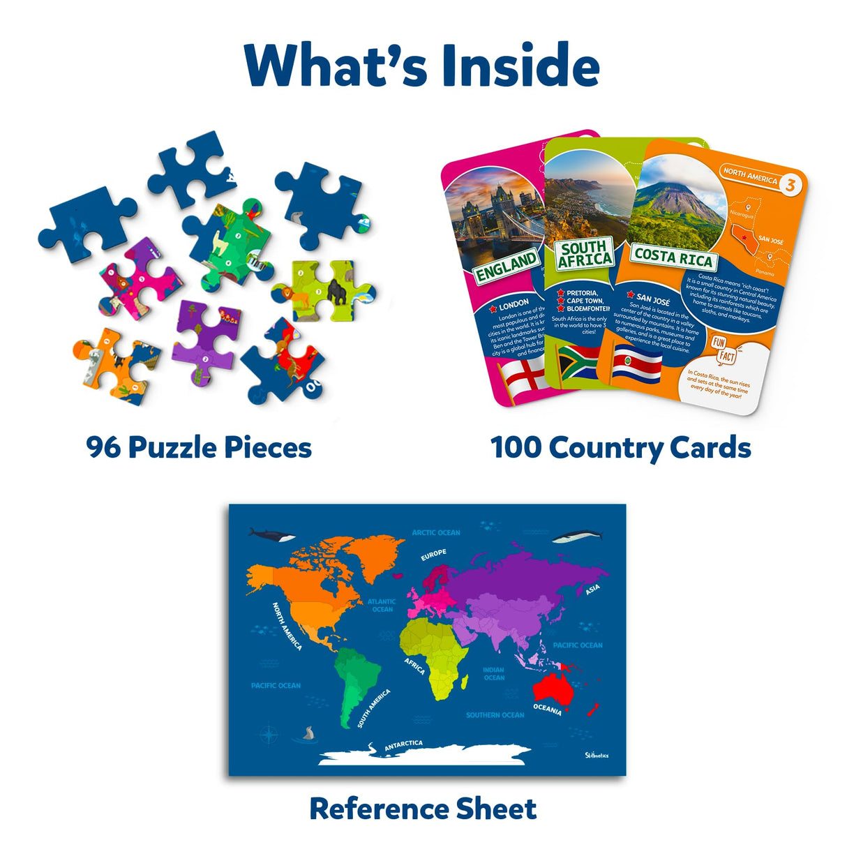 Skillmatics World Map Puzzle - 96 Piece Jigsaw Puzzle, Educational Toy, Geography for Kids, 400+ Facts, Gifts for Boys & Girls Ages 6 to 12 Skillmatics