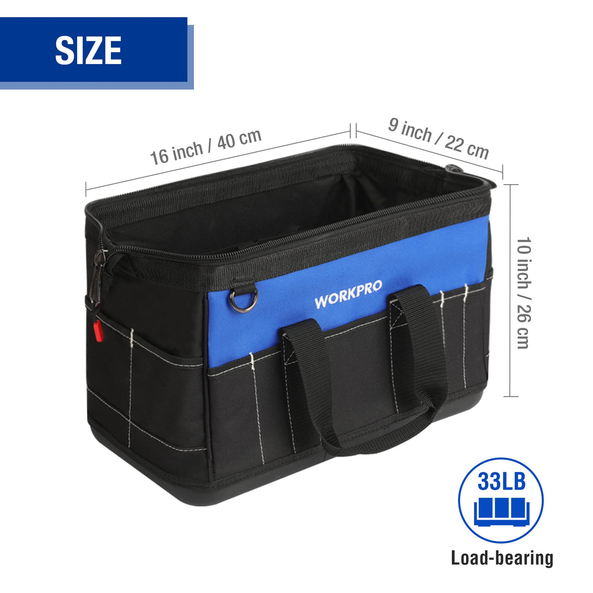 WORKPRO 16-inch Wide Mouth Tool Bag with Water Proof Molded Base WORKPRO