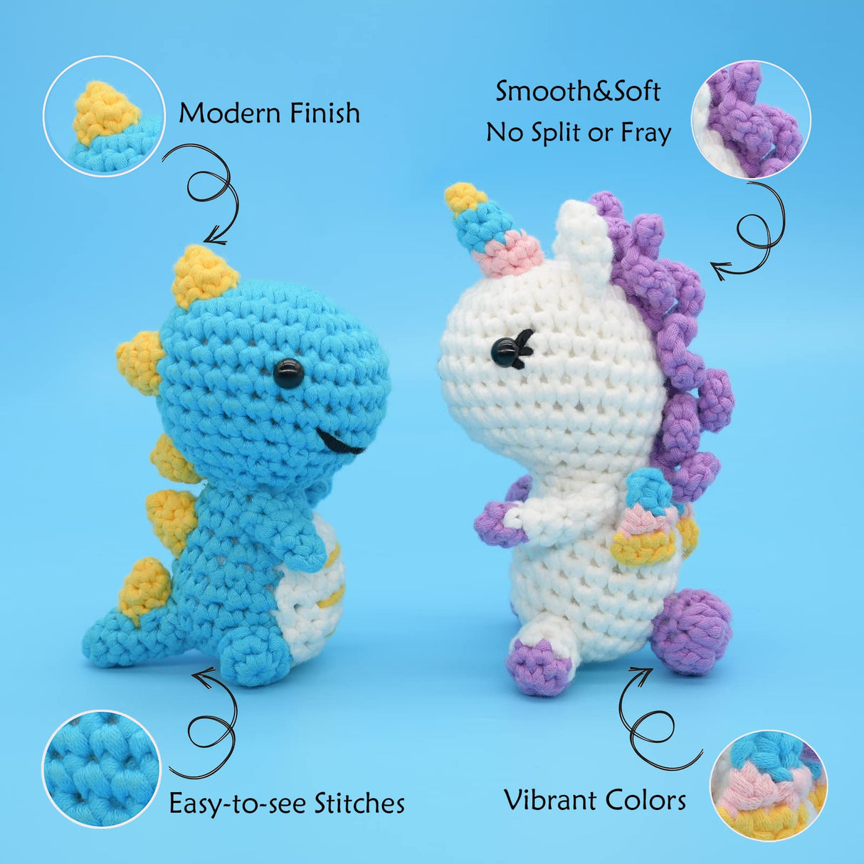 12 Pack Beginners Crochet Yarn Blue Green Pink Purple Yellow Rainbow Cotton Crochet Yarn for Crocheting Knitting Beginners with Easy-to-see Stitches JOYTAG