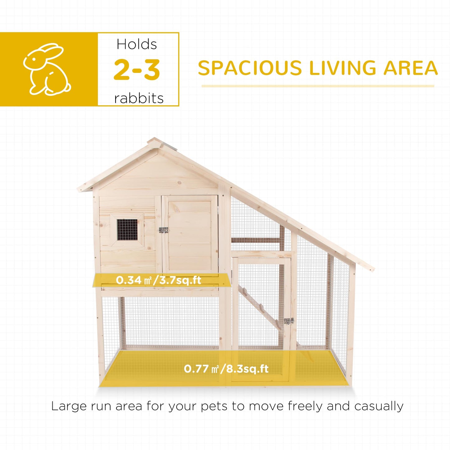 PawHut 55" L 2-Tier Wooden Rabbit Hutch Bunny Cage Small Animal House with Ramp, Waterproof Roof, Removable Tray and Outdoor Run - WoodArtSupply