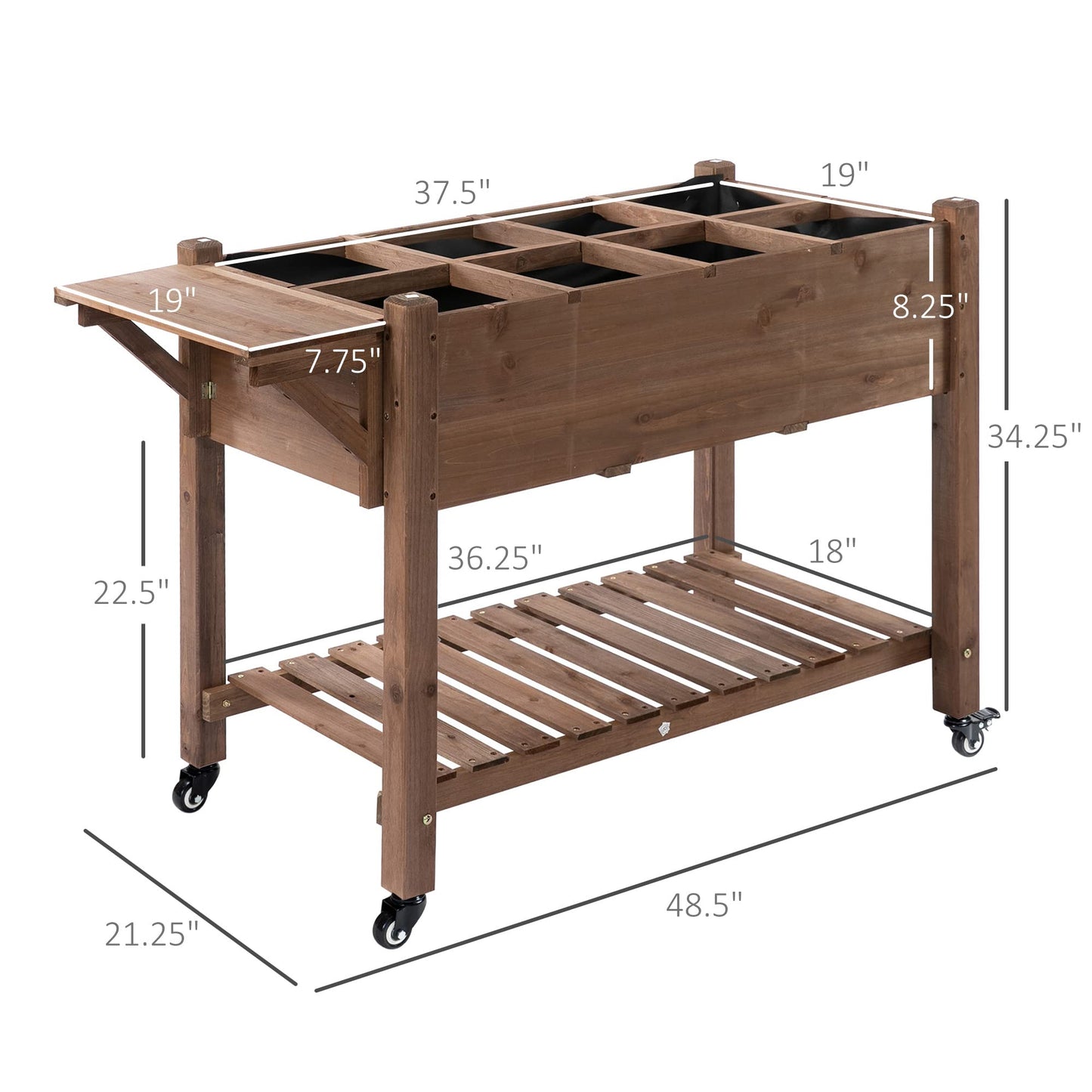 Outsunny Raised Garden Bed with 8 Grow Grids, Wooden Outdoor Plant Box Stand with Folding Side Table and Wheels, 49" x 21" x 34", for Vegetables, - WoodArtSupply