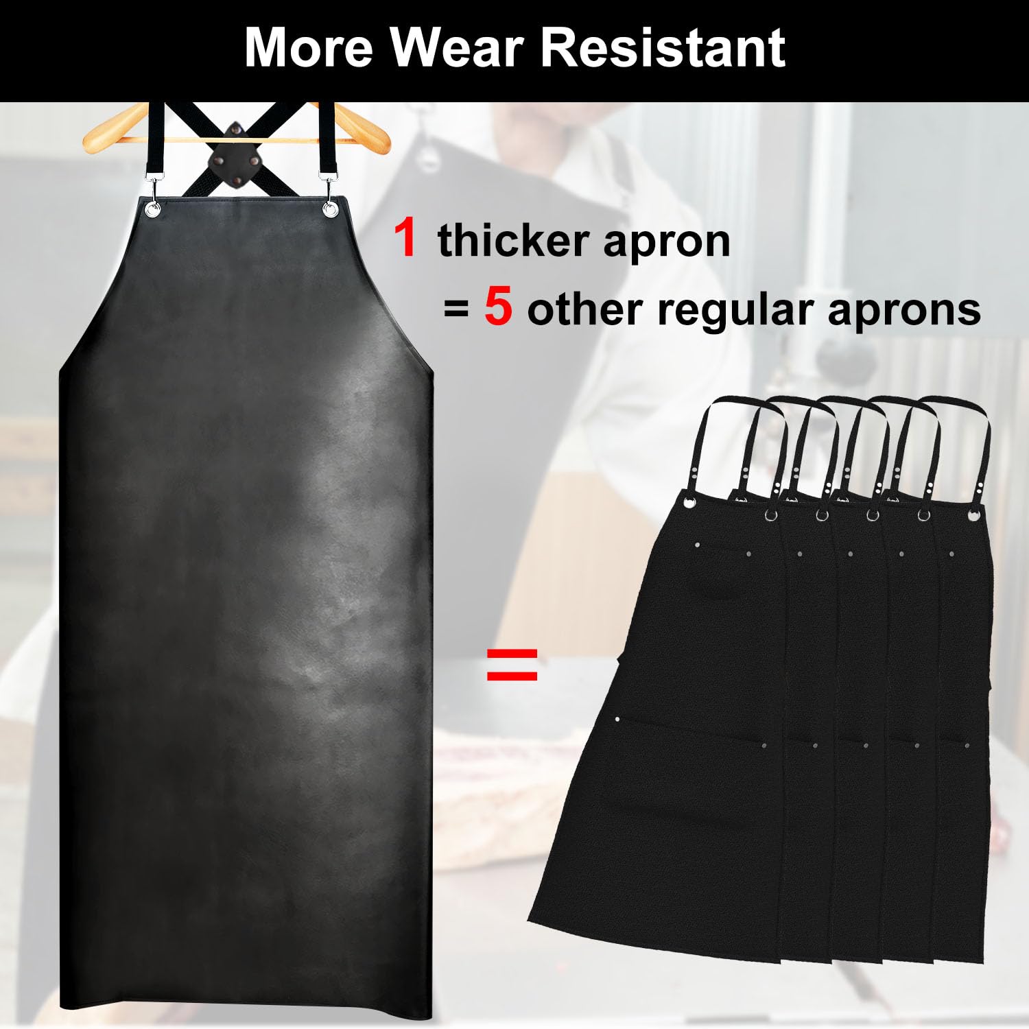 Sheomern Waterproof Rubber Apron, 43" Anti-Tear Heavy Duty Vinyl Apron Adjustable Thicker Cross Back Dishwasher Apron for Restaurant Dishwashing, - WoodArtSupply