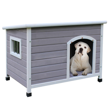 HiCaptain Small Outdoor Dog House, Waterproof Dog Home for Small Medium Dogs, Wooden Dog House with Elevated Floor and Removable Window - Grey S - WoodArtSupply