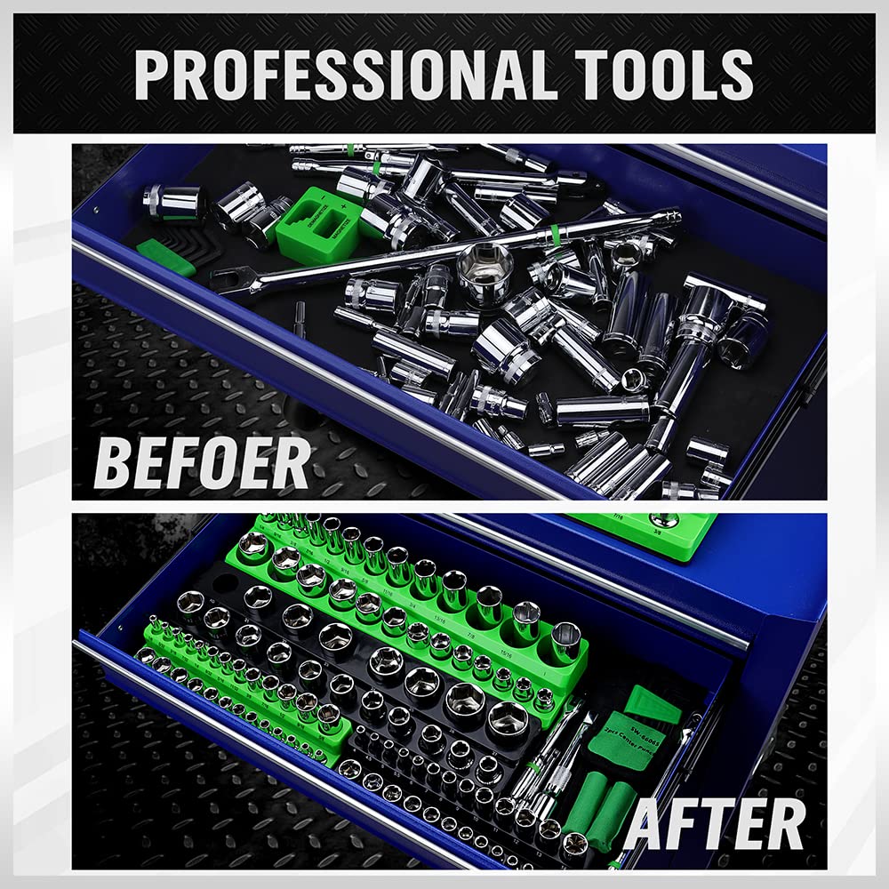 SWANLAKE 6PCS Magnetic Socket Organizer Set, Magnetic Socket Holder, 1/4", 3/8", 1/2" Socket Holds 143 Pieces Magnetic Socket Trays. SWANLAKE GARDEN TOOLS