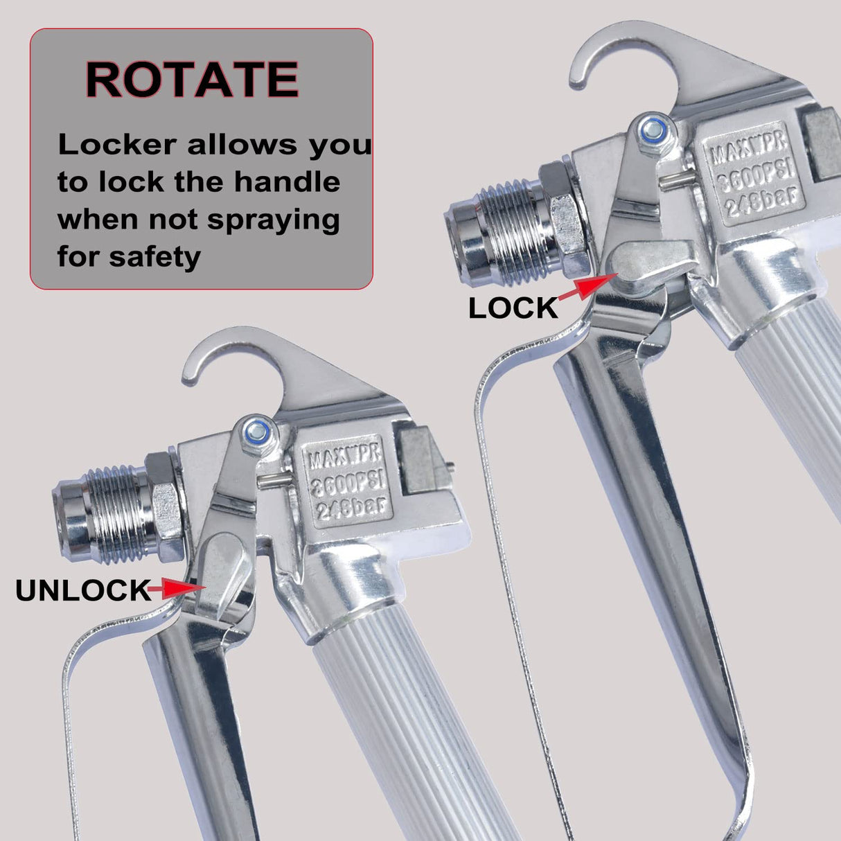 JWGJW Airless Paint Spray Gun & 517 Tip Suitable for All airless Paint Spraying Machines, Swivel Joint & High Pressure 3600 PSI (JW-122532) JWGJW