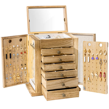 ProCase Large Jewelry Box, 7-Layer Wooden Jewelry Boxes for Women, Jewellery Holder Organizer Storage Case with Mirror for Earrings Bracelet Necklace ProCase
