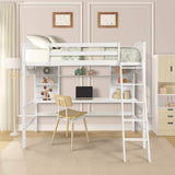 Merax Twin Loft Bed with Desk and Shelves - Solid Wood Frame in Gray Merax