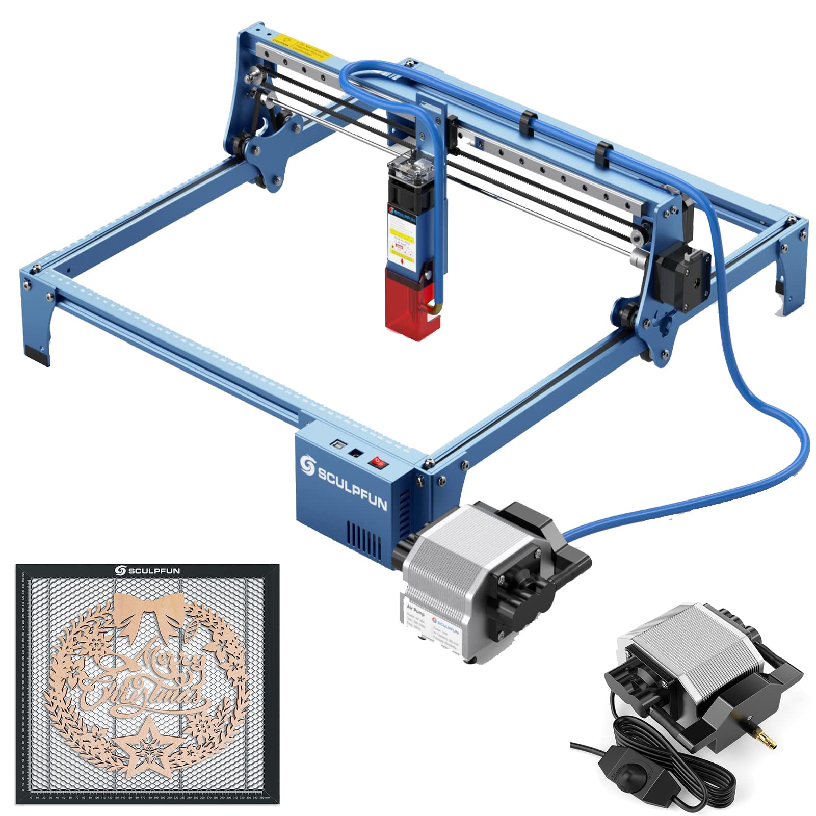 SCULPFUN S10 Laser Engraver,Air Assist,Laser Honeycomb Pad,Laser Engraving Machine Tool Kit,Professional Engraving and Cutting,for Cylinder Mug Wood - WoodArtSupply