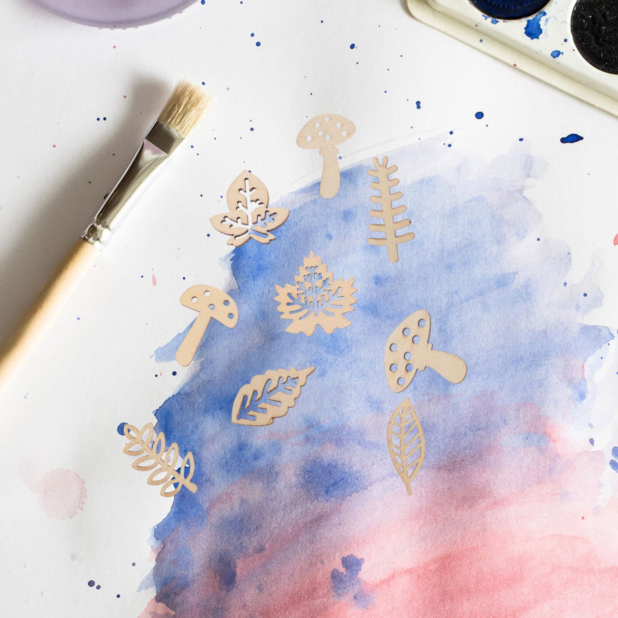 VILLCASE 1 Set Fall Thanksgiving Unfinished Wooden Ornaments Hollow Maple Leaves Mushrooms Wood Cutout Blank Wood Shapes Wood Slices for Kids Craft VILLCASE