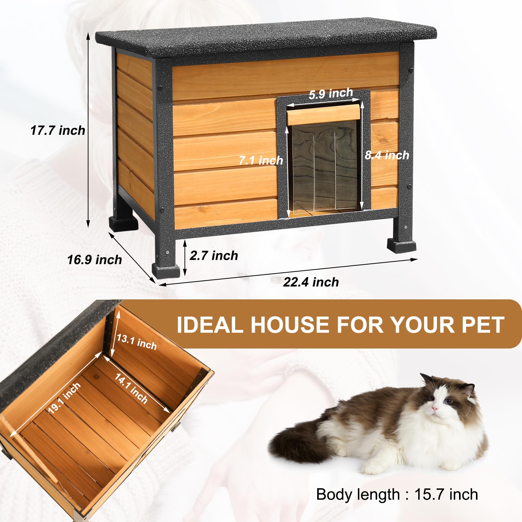 X-ZONE-PET Outdoor Cat House for Cats, Rainproof Outside Kitty House, Wooden Kitten Condo, Waterproof Roof, Indoor and Outdoor use for Cat,Dog,Rabbit - WoodArtSupply