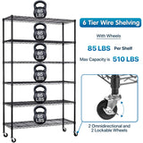 Storage Shelves Metal Shelf Wire Shelving Unit with Wheels 6 Tier NSF Certification Adjustable Garage Shelving Utility Steel Heavy Duty Commercial Dkeli