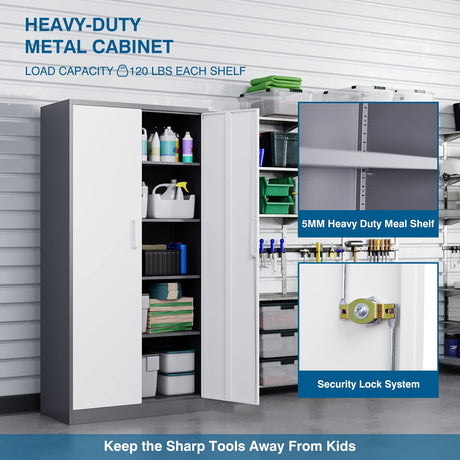PEUKC Metal Garage Storage Cabinet, 71-inch Tall Cabinet with Adjustable Shelves & Locking Doors, Tool Cabinets for Garage,Office,Home,School,Gym PEUKC
