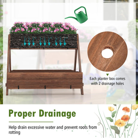 CLEEMAN Vertical Raised Garden Bed, Tiered Wooden Flower Bed with 3 Planter Boxes and 6 Drainage Holes for Vegetable, Flower, Fruit, Indoor Outdoor CLEEMAN
