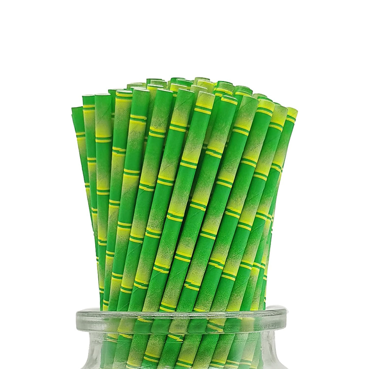 Green Bamboo Paper Straws, 100 Pieces Bamboo Printed Disposable Biodegradable Paper Drinking Straws for Cocktail, Party Decoration BOFA Eco Tableware