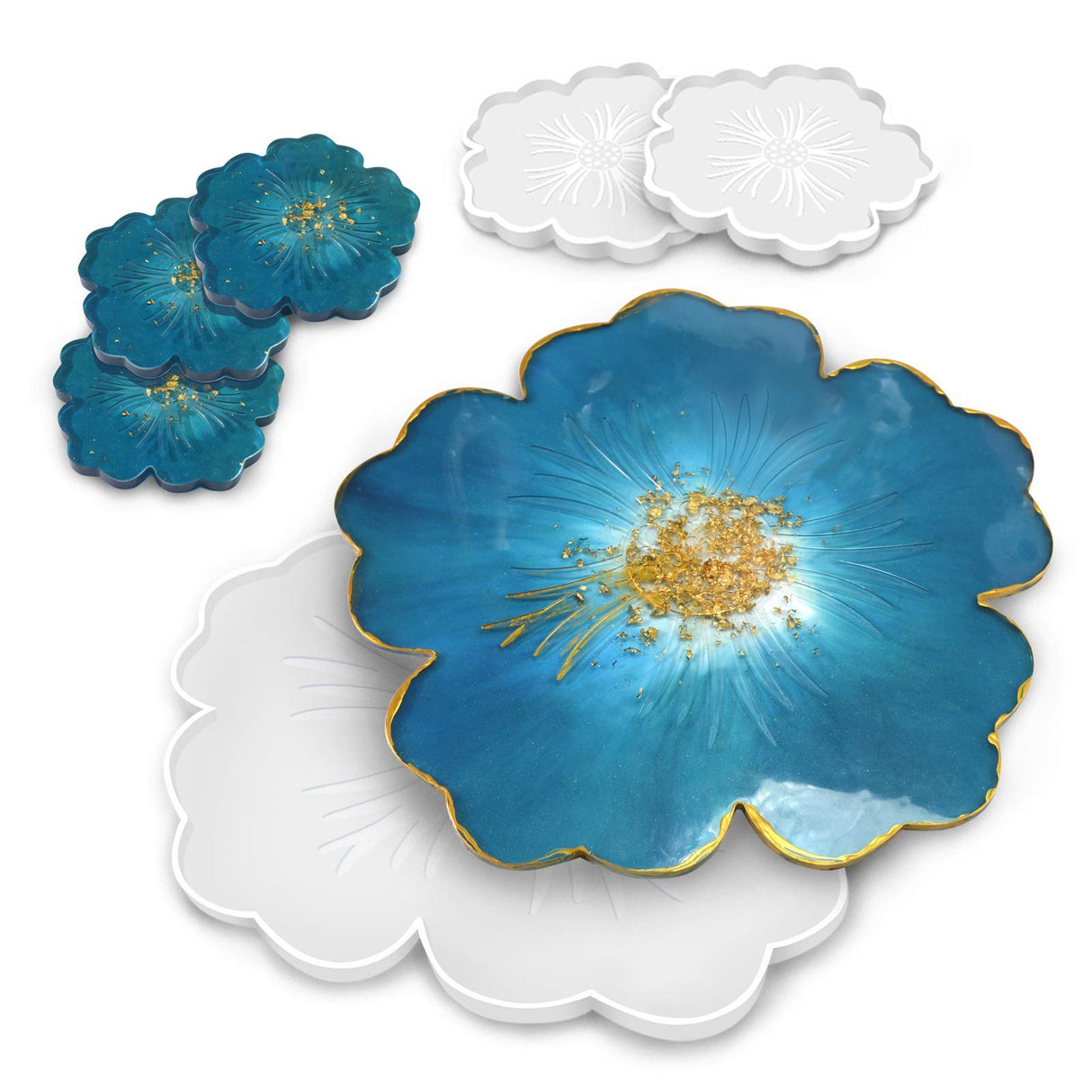 Panamalar Silicone Resin Molds, 1PCS Large Resin Tray Mold and 5PCS Coaster Molds for Resin Casting, Flower Shape Epoxy Resin Casting Molds for DIY, PANAMALAR