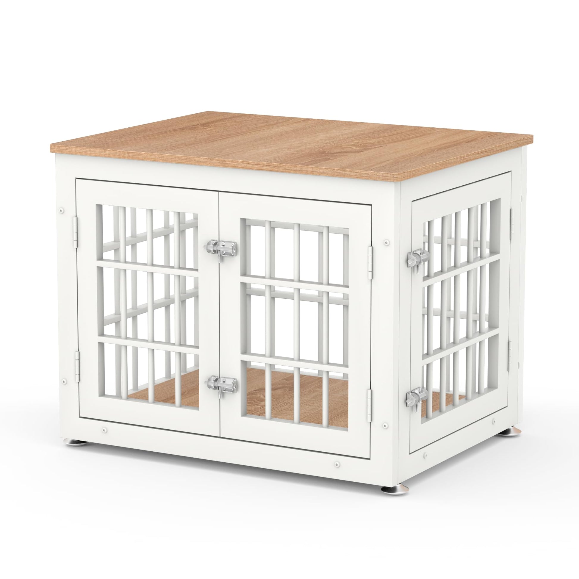 rehomerance Heavy Duty Dog Crate Furniture for Small Dogs, Decorative Pet House End Table, Wooden Cage Kennel Furniture Indoor, White and Natural - WoodArtSupply