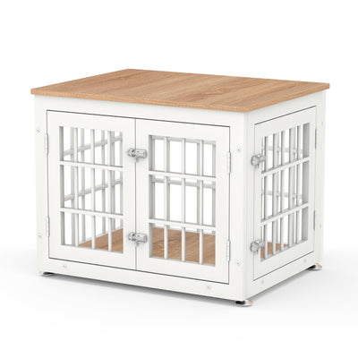 rehomerance Heavy Duty Dog Crate Furniture for Small Dogs, Decorative Pet House End Table, Wooden Cage Kennel Furniture Indoor, White and Natural