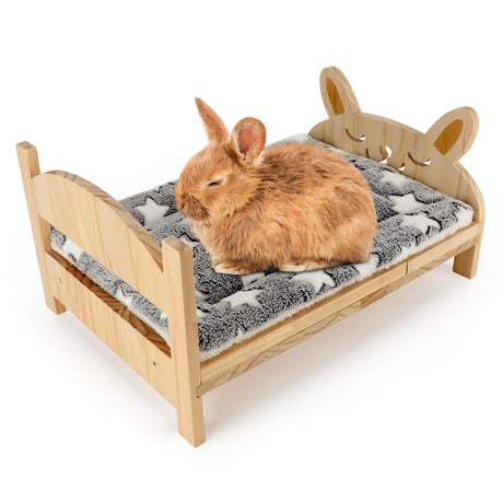 Midollarle Rabbit Bed with Soft Mat, Detachable Small Animal Bed, Wood Rabbit Habitat for Small Pets to Have a Cozy nest (Guinea Pig Hamster Ferrets Midollarle