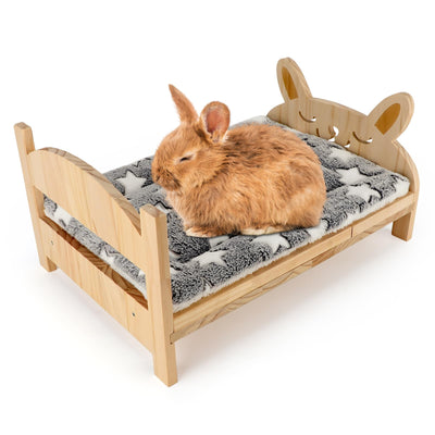 Midollarle Rabbit Bed with Soft Mat, Detachable Small Animal Bed, Wood Rabbit Habitat for Small Pets to Have a Cozy nest (Guinea Pig Hamster Ferrets