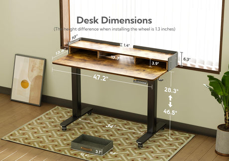 Claiks Standing Desk with Drawers, Stand Up Electric Standing Desk Adjustable Height, Sit Stand Desk with Storage Shelf and Splice Board, 48 Inch, Claiks