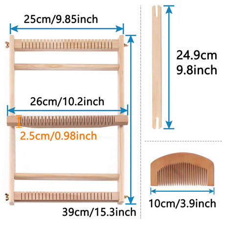 CYCHIRV Weaving Loom Kit, 15.2" H x 9.85" W Wooden Tapestry Looms, Warp Frame Loom Heddle Bar for Weave Board Weaver Tapestry Kids Beginner CYCHIRV