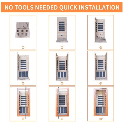 Home Sauna Far Infrared Mini Low-EMF Single Indoor Wooden Canadian Hemlock Sauna,1200W Dry Saunas for Home, with Bluetooth Player,Digital - WoodArtSupply