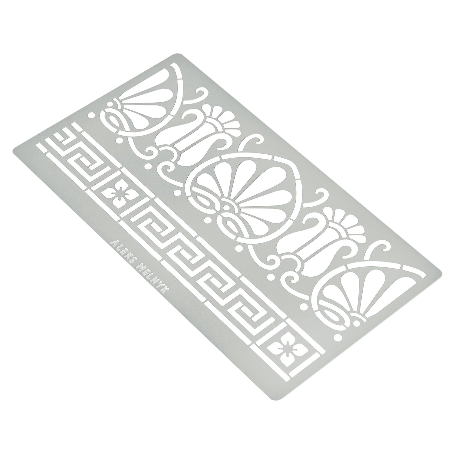 Aleks Melnyk No.328 Metal Stencil, Ancient Greek Fret and Roman Ornament, Meander, Palmette Motif, Border, Patterns, Small Stencil, 1 PC, Template Aleks Melnyk