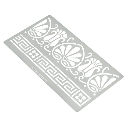 Aleks Melnyk No.328 Metal Stencil, Ancient Greek Fret and Roman Ornament, Meander, Palmette Motif, Border, Patterns, Small Stencil, 1 PC, Template - WoodArtSupply