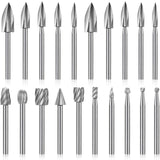 20 Pieces Wood Carving Drill Bit Set Includes HSS Engraving Drill Accessories Bit and HSS Carbide Wood Milling Burrs Universal Fitment for Rotary Honoson