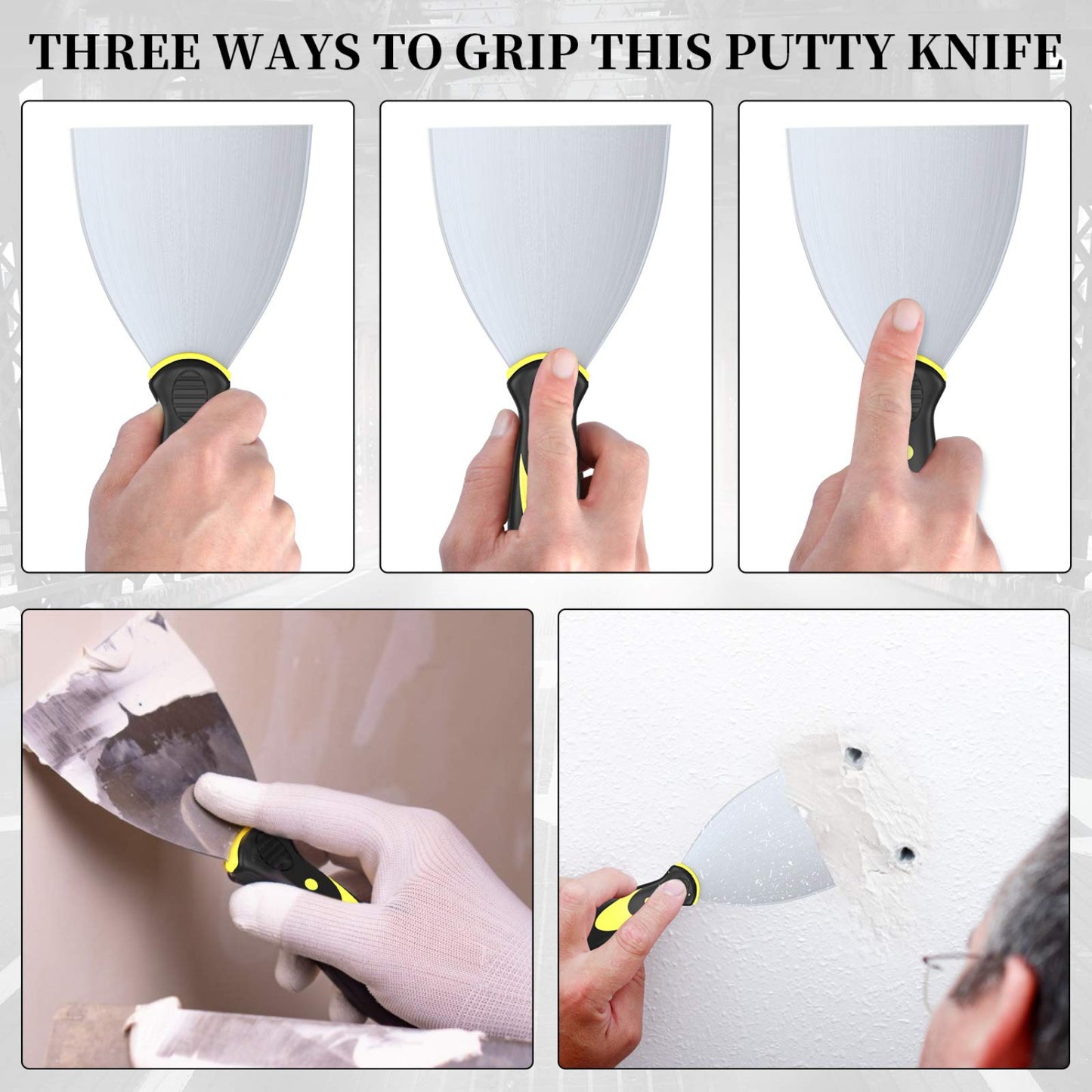 Putty Knife Scrapers, Spackle Knife, Metal Scraper Tool for Drywall Finishing, Plaster Scraping, Decals, and Wallpaper(3 Pack,1.5, 3, 4 Inch)