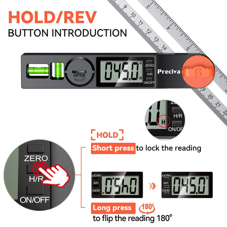 Preciva T-Bevel Gauge & Protractor with Horizontal and Vertical Bubble,0-338° Digital Angle Finder Protractor 230mm/8inch Display for Carpentry Preciva