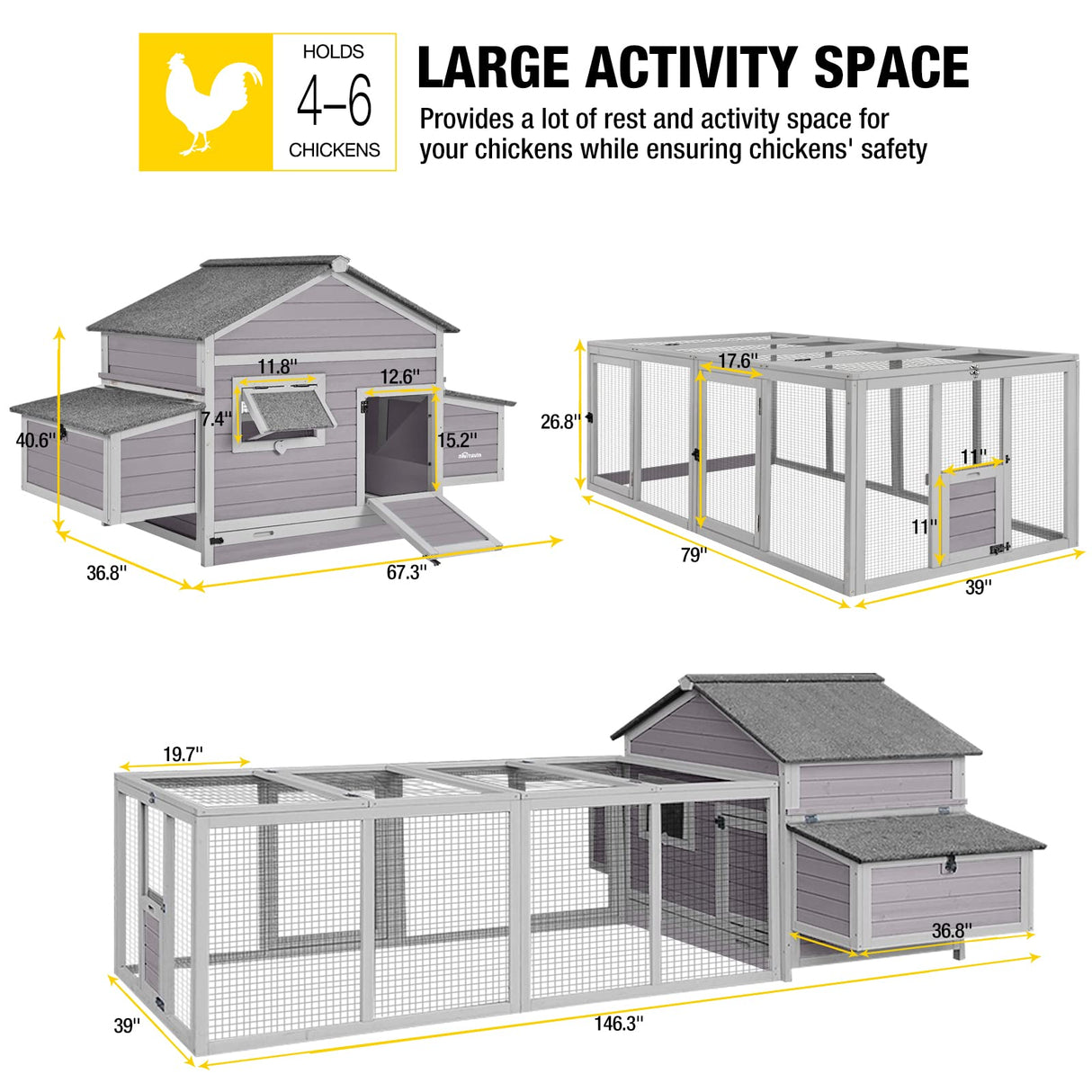 Aivituvin Chicken Coop with Two Large Nesting Boxes Wooden Hen House Outdoor Poultry Cage Duck Coop Weatherproof Aivituvin