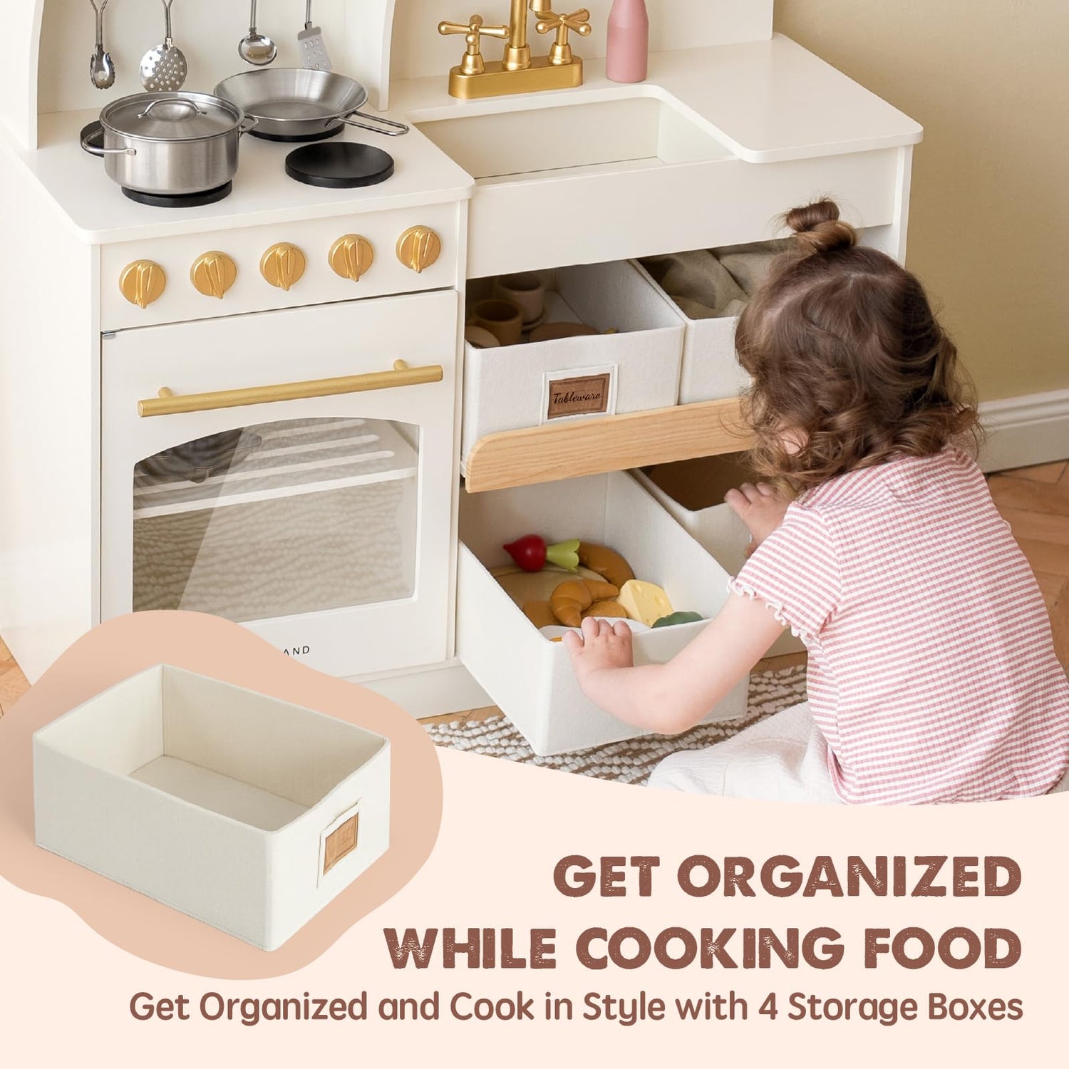 Tiny Land Play Kitchen for Kids, Wooden Play Kitchen with Toy Storage System, Toy Kitchen Set with Plenty of Play Features, Kids Play Kitchen Tiny Land