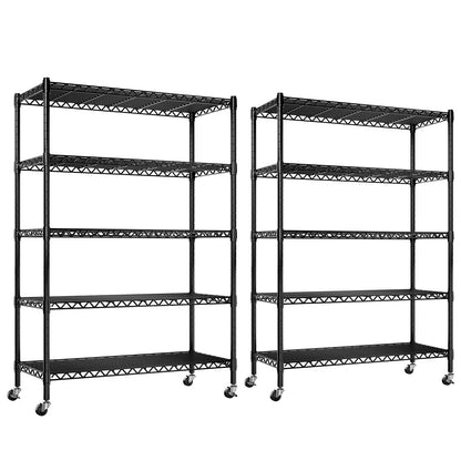 REIBII Wire Shelving Rack Garage Shelving with Wheels 5 Tier Metal Shelving Unit Heavy Duty Shelving Load 1750LBS Adjustable Wire Shelf with Wheels - WoodArtSupply