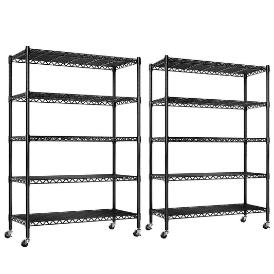 REIBII Wire Shelving Rack Garage Shelving with Wheels 5 Tier Metal Shelving Unit Heavy Duty Shelving Load 1750LBS Adjustable Wire Shelf with Wheels - WoodArtSupply