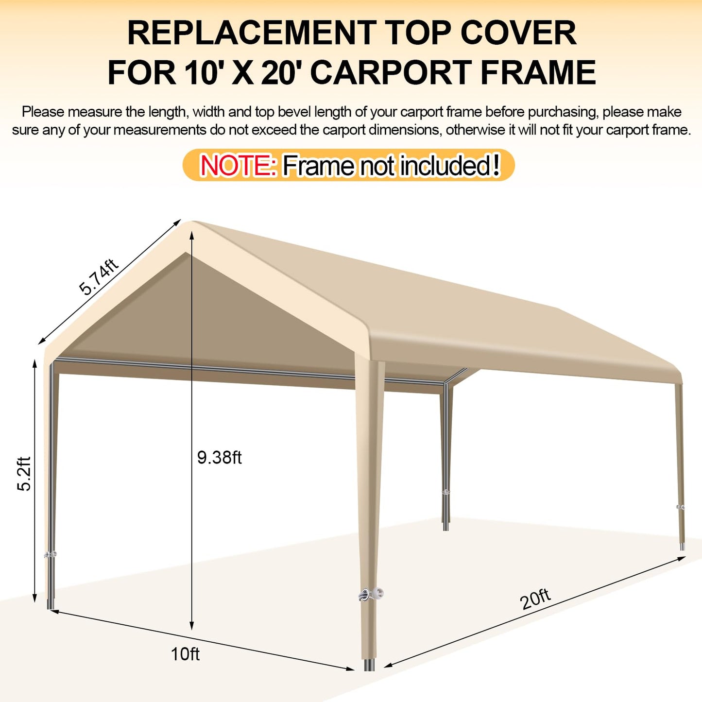 Windyun 10' x 20' Canopy 800d Oxford Cloth Carport with 12 Pcs Ball Bungees Replacement Cover Waterproof UV Protected Portable Car Cover Tent for - WoodArtSupply