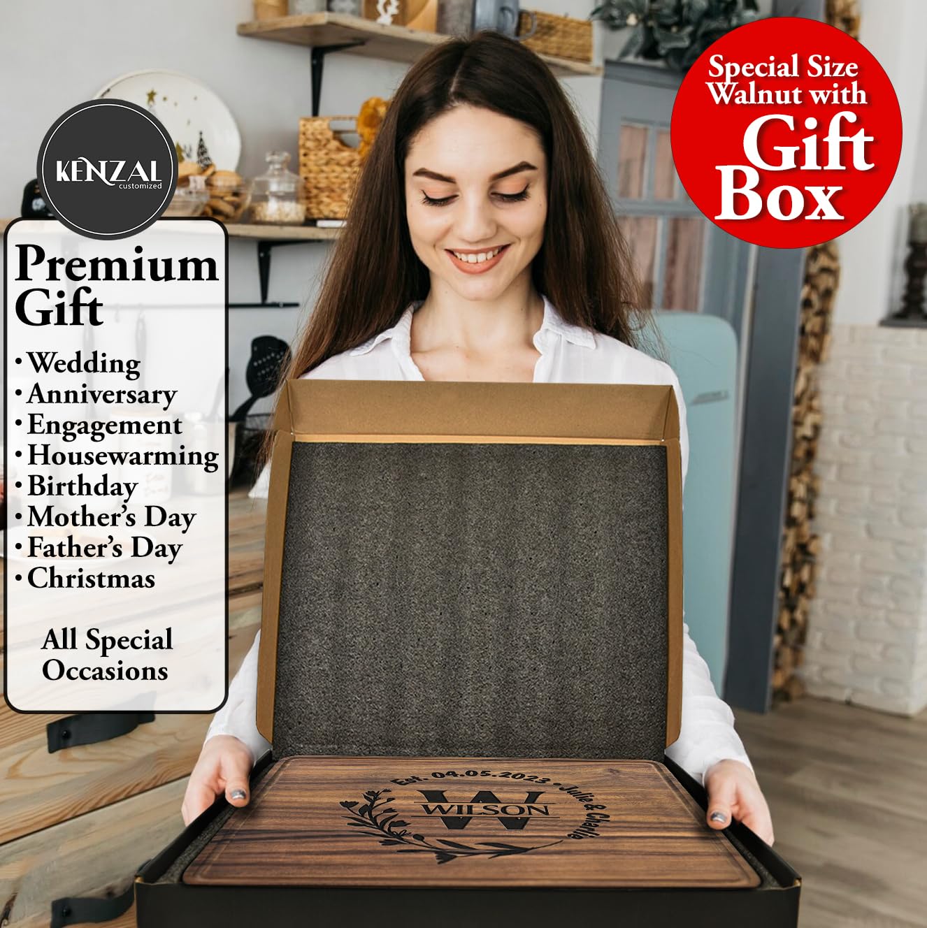 Personalized Wedding Anniversary Registry Gifts, Custom Engraved Cutting Board for Couples, Women, Men, Newly Wedding Gifts Serving Board, Christmas, Kenzal Customized