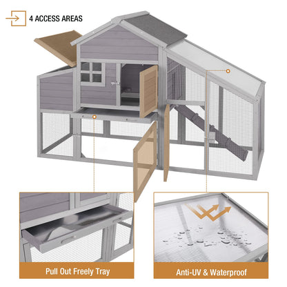 GUTINNEEN Chicken Coop with Large Nesting Box Outdoor Wooden Hen House Poultry Cage with Run (Grey-32)