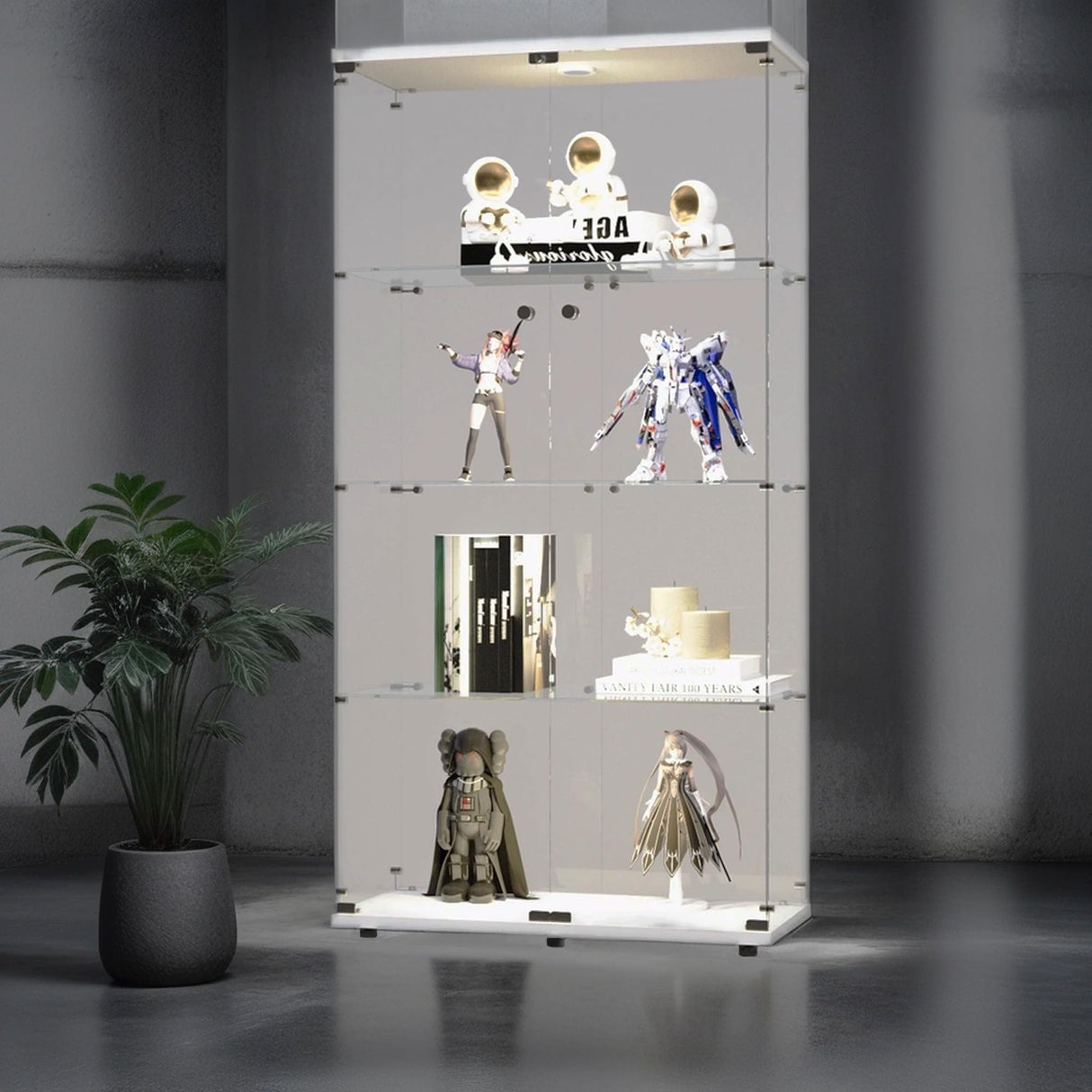 Zipzop 64.5'' Lighted Glass Display Cabinet with Lock and Remote Control - Modern Curio Showcase Zipzop