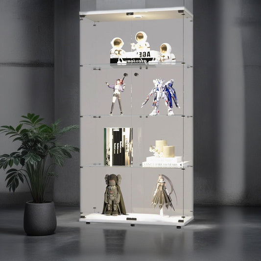 Zipzop Modern 64.5'' Glass Display Cabinet in Clear with Lock and Lights, Lighted Curio Cabinet Collection Display Case, Floor Standing Showcase for