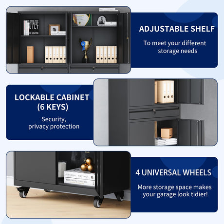 Yizosh Metal Garage Storage Cabinet with Locking Doors and Adjustable Shelves, Rolling Tool Storage Cabinet with 4 Wheels and 1 Drawer - 73" Steel Yizosh