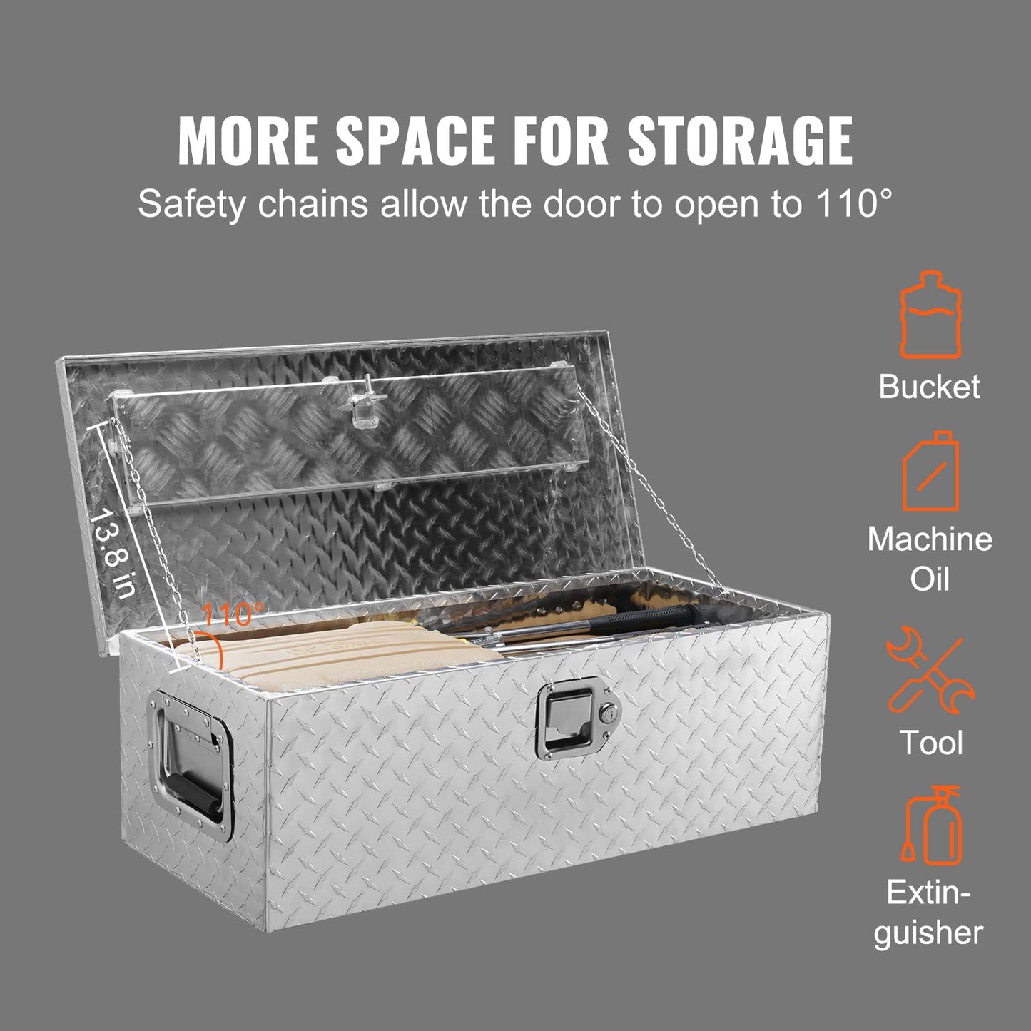 VEVOR Heavy Duty Aluminum Truck Bed Tool Box, Diamond Plate Tool Box with Side Handle and Lock Keys, Storage Tool Box Chest Box Organizer for Pickup, - WoodArtSupply