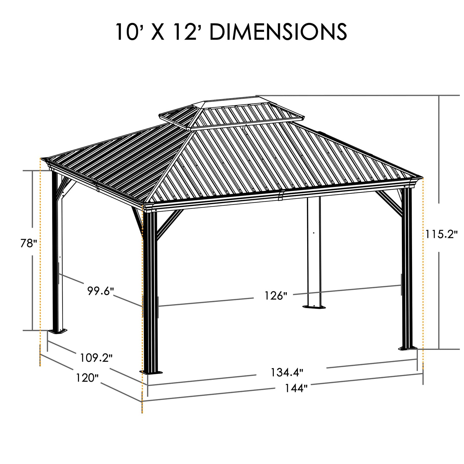 Kozyard Apollo 10’x12’ Hardtop Gazebo, Wooden Coated Aluminum Frame Canopy with Galvanized Steel Double Roof, Outdoor Permanent Metal Pavilion with Kozyard