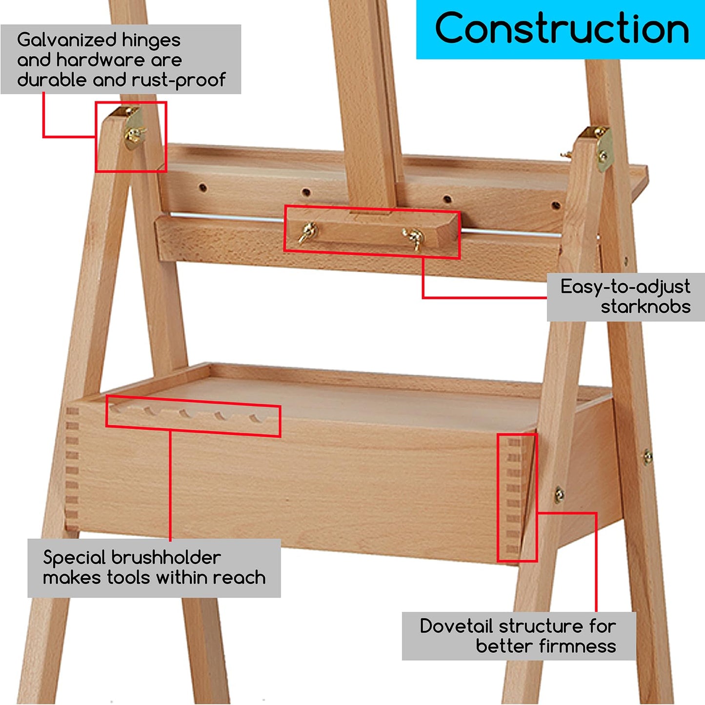 MEEDEN Painting Easel with Storage Drawer, Studio H-Frame Easel- Adjustable (60"~75") Solid Beech Wood Easel Stand for Painting for Adults, Holds - WoodArtSupply