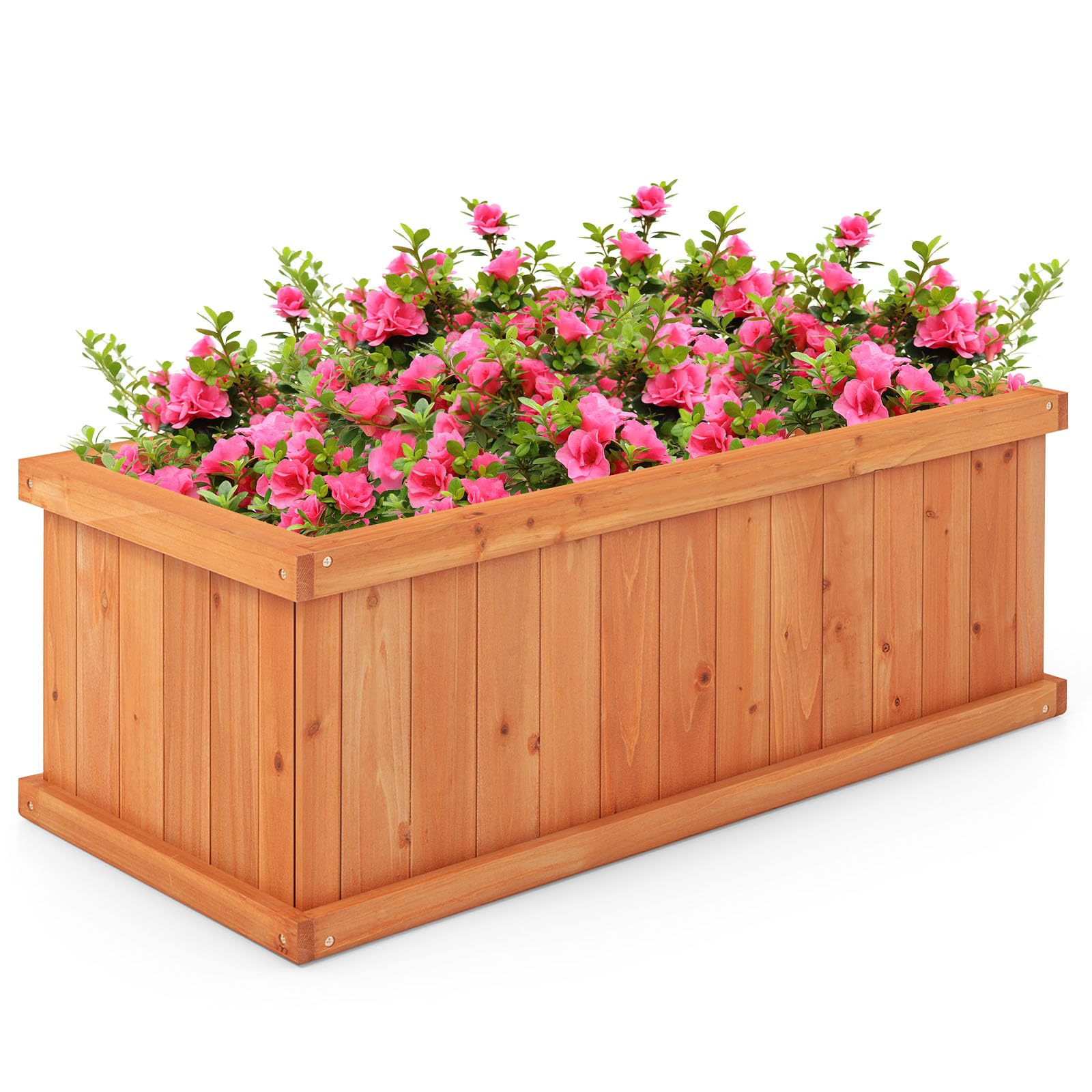 Giantex Raised Garden Bed, 31”x14”x12” Wooden Planter Box with 4 Drainage Holes & Detachable Bottom Panels, Elevated Flower Bed, Rectangular Plant - WoodArtSupply