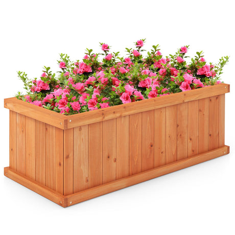 Giantex Raised Garden Bed, 31”x14”x12” Wooden Planter Box with 4 Drainage Holes & Detachable Bottom Panels, Elevated Flower Bed, Rectangular Plant Giantex