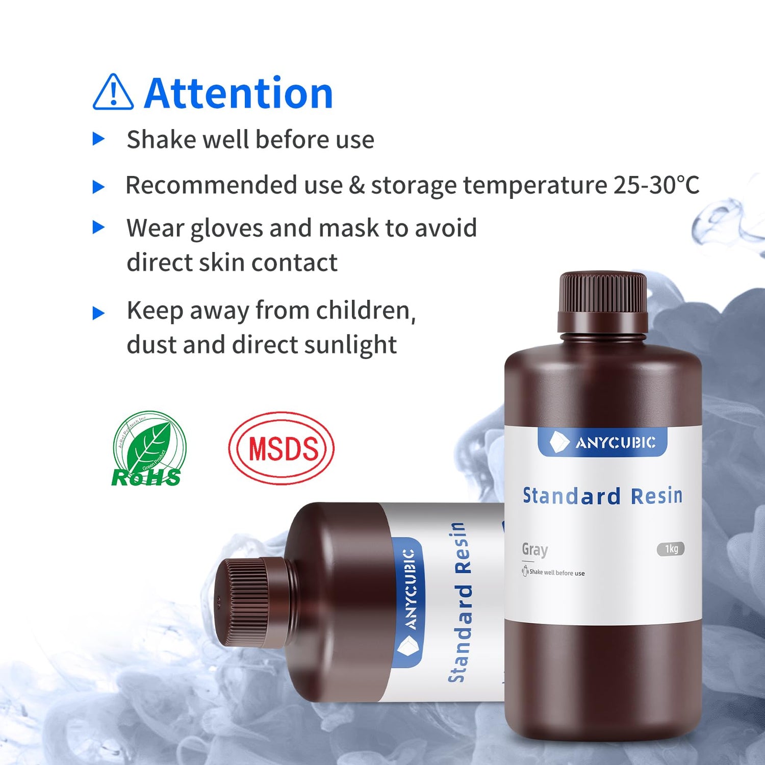 ANYCUBIC 3D Printer Resin, 405nm LCD UV-Curing 3D Resin, High Precision & Rapid Photopolymer Resin for LCD/DLP/SLA Resin 3D Printer (Grey, 1kg) ANYCUBIC