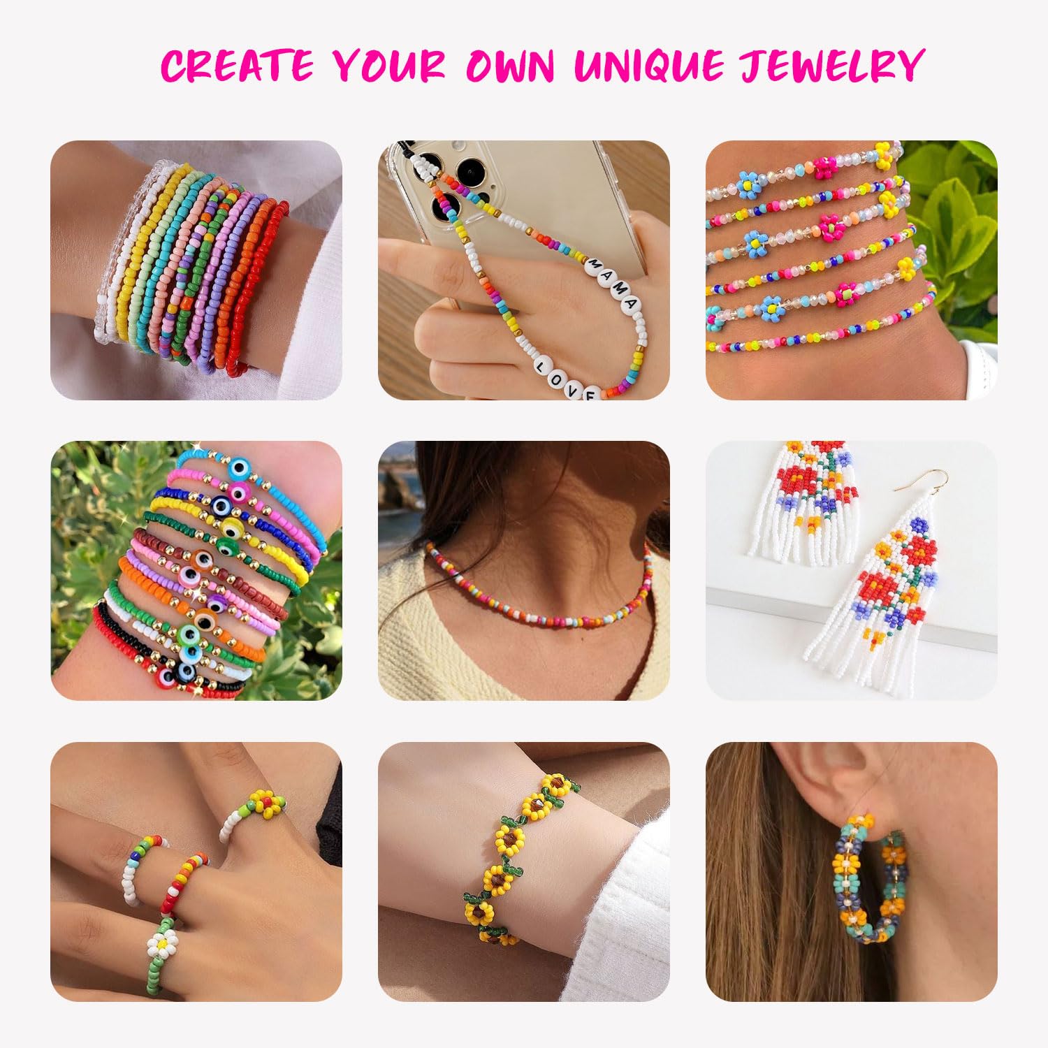 Paodey 30,000 Pcs 3mm 8/0 Glass Seed Beads Friendship Bracelet Making Kit, 96 Colors Small Beads with Letter Accessories Charms for Rings Necklaces Paodey