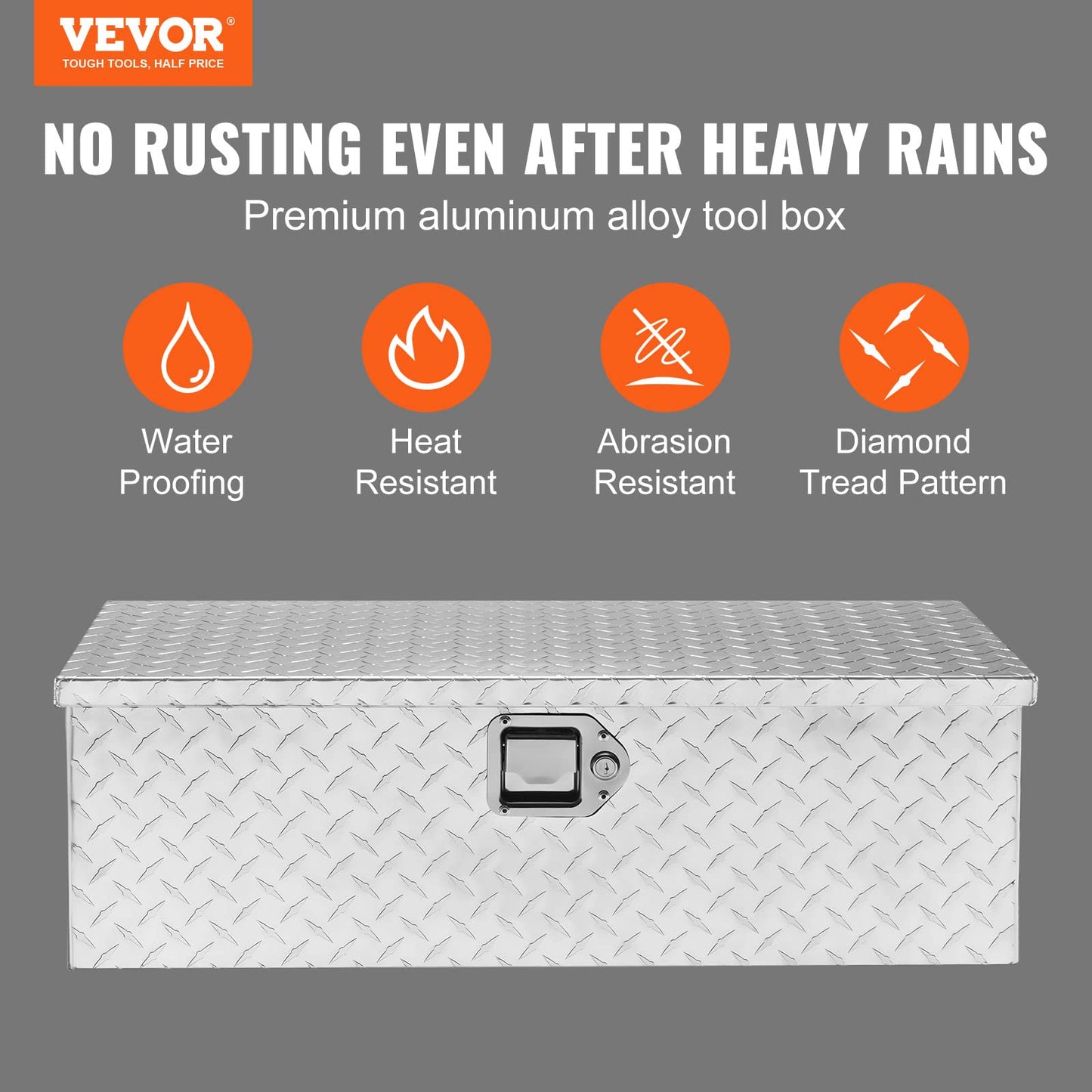 VEVOR Heavy Duty Aluminum Truck Bed Tool Box, Diamond Plate Tool Box with Side Handle and Lock Keys, Storage Tool Box Chest Box Organizer for Pickup, - WoodArtSupply